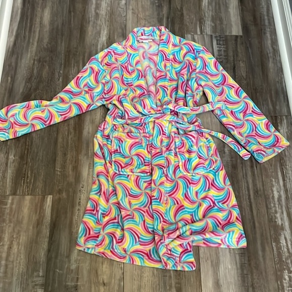 Candy Pink girls rainbow plush robe 10/12 - Picture 2 of 7